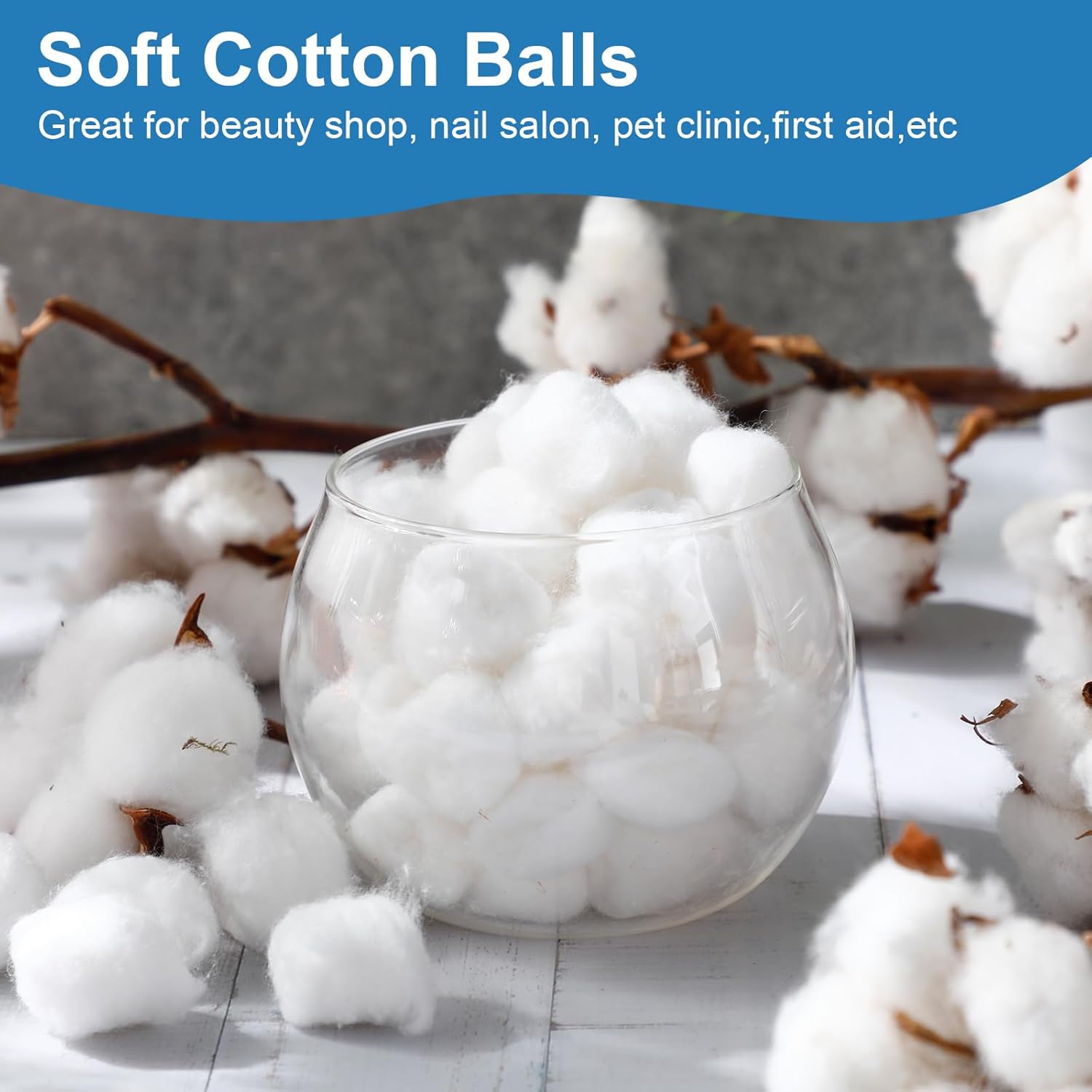 3000 Pcs Cotton Balls Bulk Medium Size Organic Pure Cotton Balls for Makeup Remover, Nail Polish Remover and More