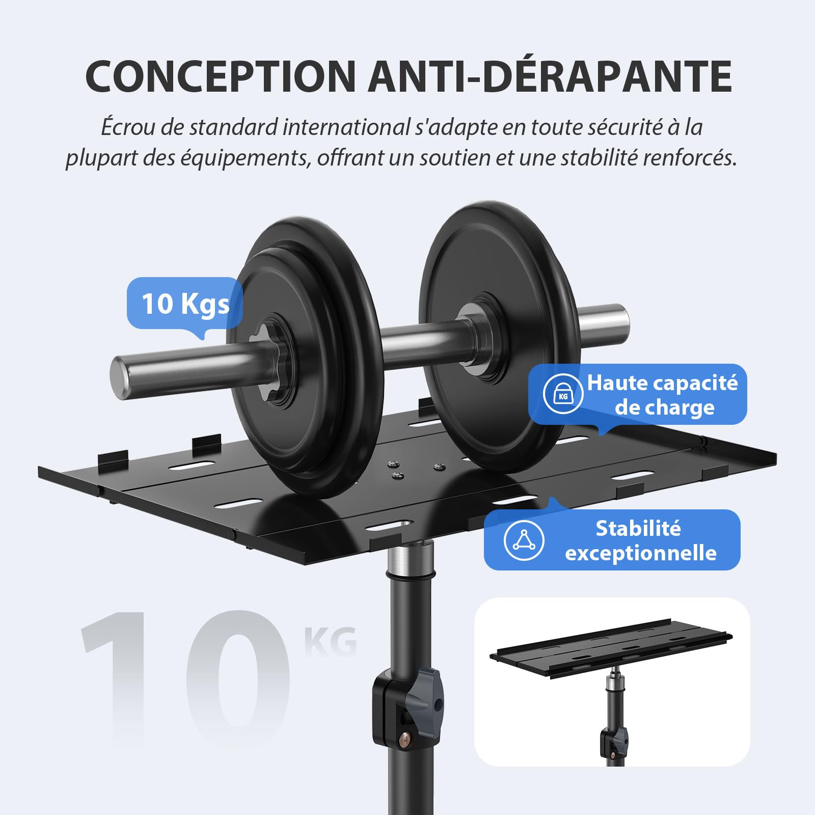 Support pour Projecteur, Trepied Videoprojecteur, Hauteur Réglable de 45 cm à 115 cm, Avec Plaque Pliante, Charge de 10 kg, Films en Plein Air et Camping
