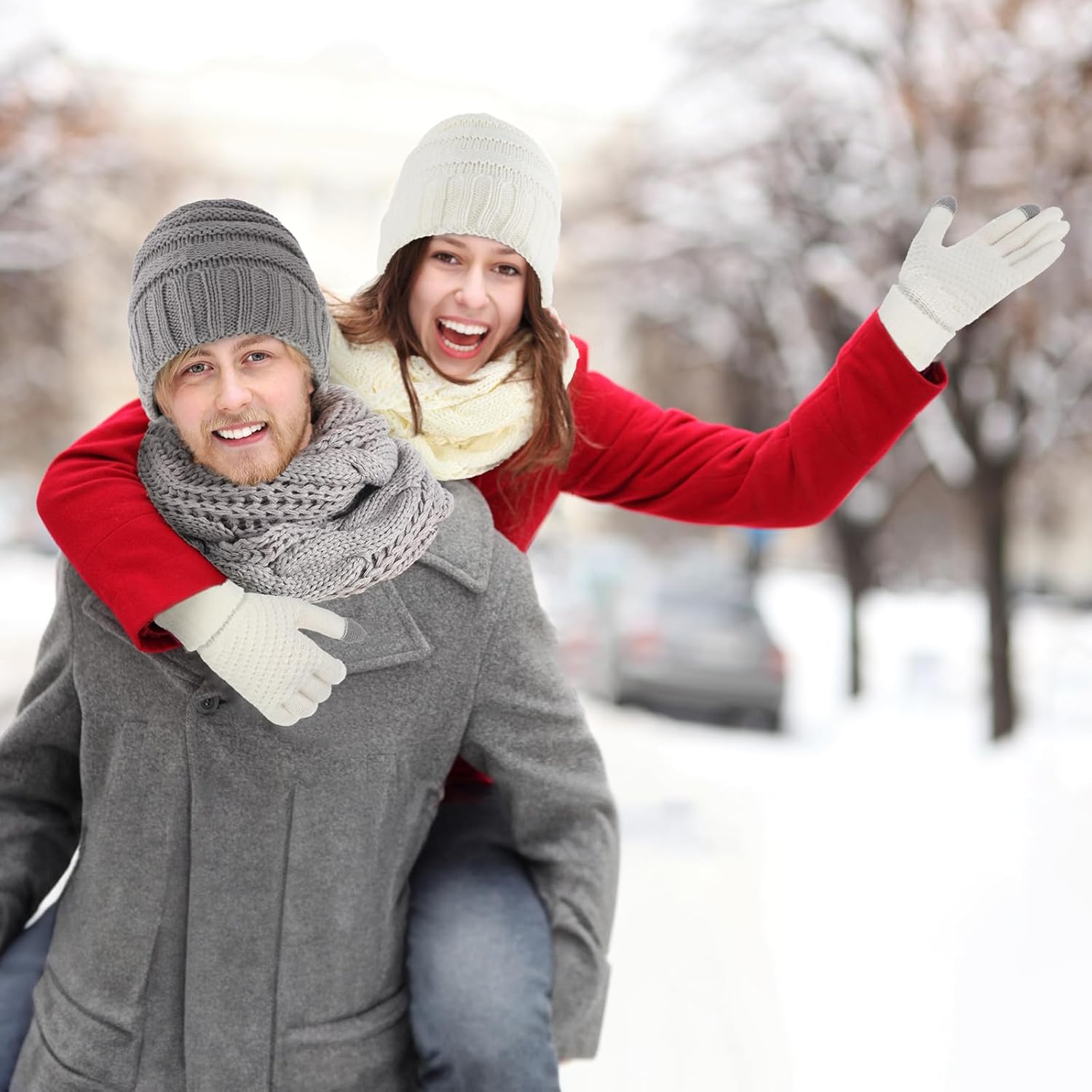 Suhine 16 Pcs Winter Beanie Hat Scarf Gloves Set Women Winter Knitted Hat Circle Scarves Touchscreen Gloves Earmuffs - Image 5