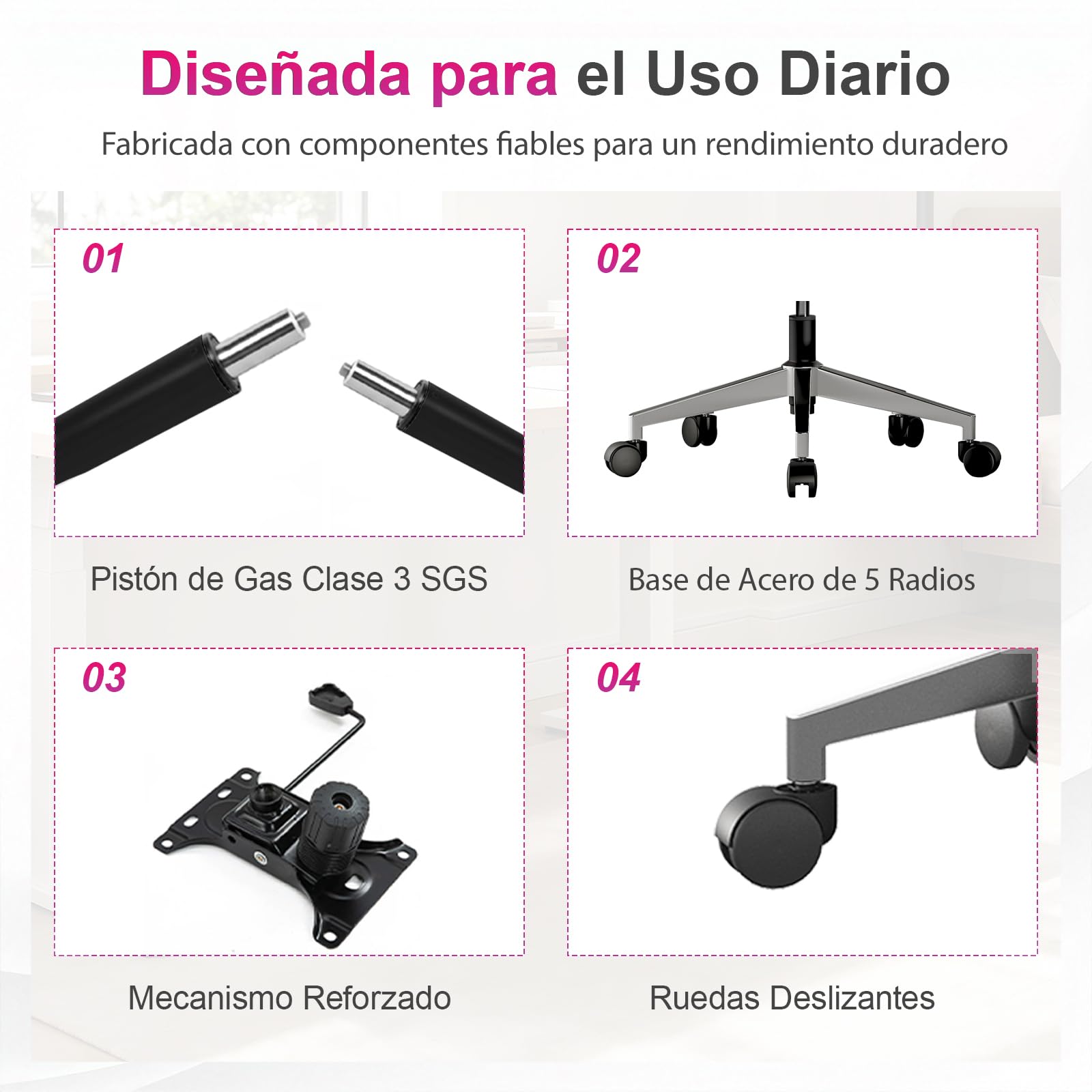 Silla Ergonómica de Oficina con Soporte Lumbar de 3 Zonas y Reposapiés, Reposabrazos Ajustables y Reposacabezas, Silla de Malla Reclinable para Oficina en Casa, Estudio y Gaming, Negro