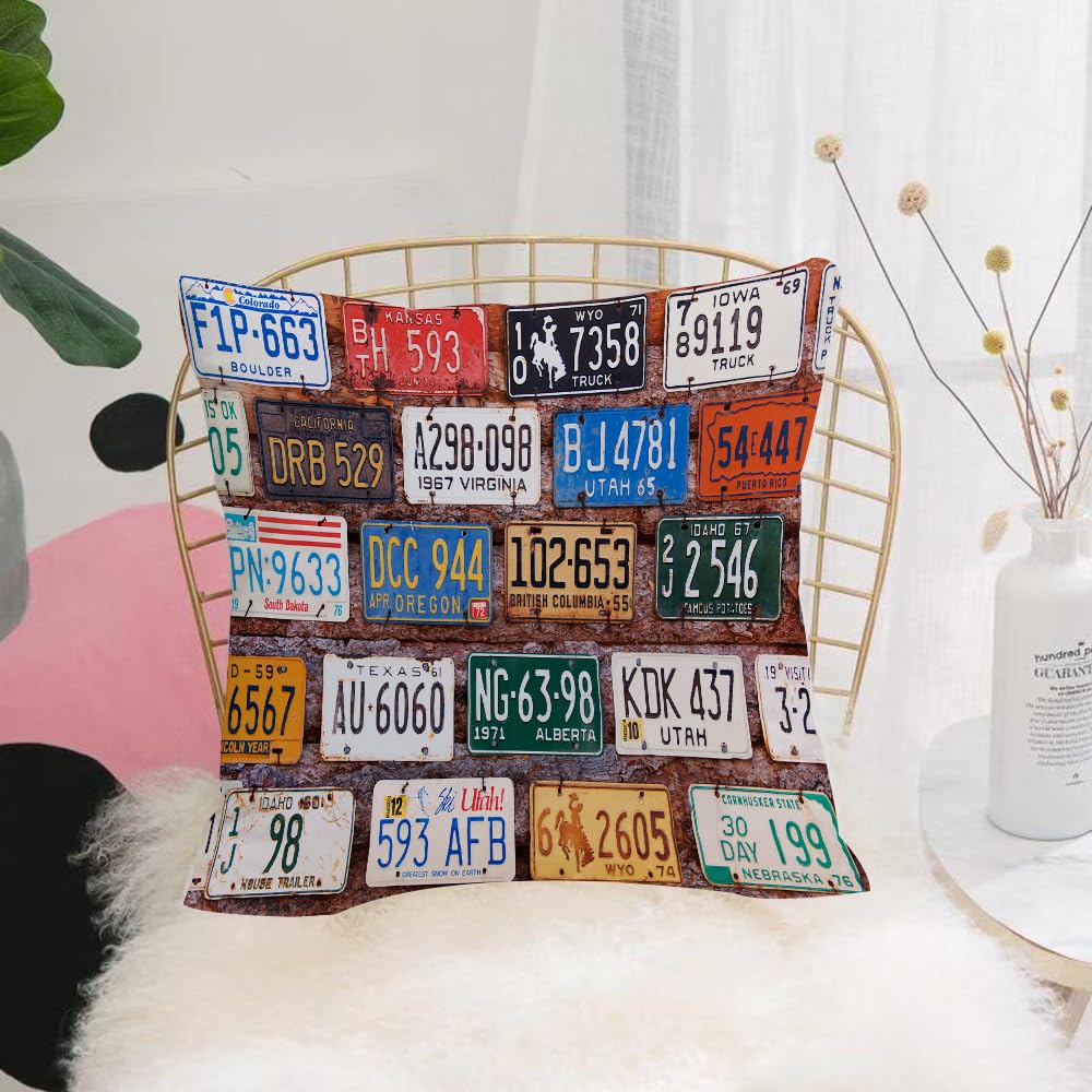 HYOSXW Cushion Cover,Throw Pillow Case Home Decorative for Living Room Bedroom Sofa Chair 16X16 Inch,Old American car license plates on rural Utah brick wall,Pillowcase 40X40cm