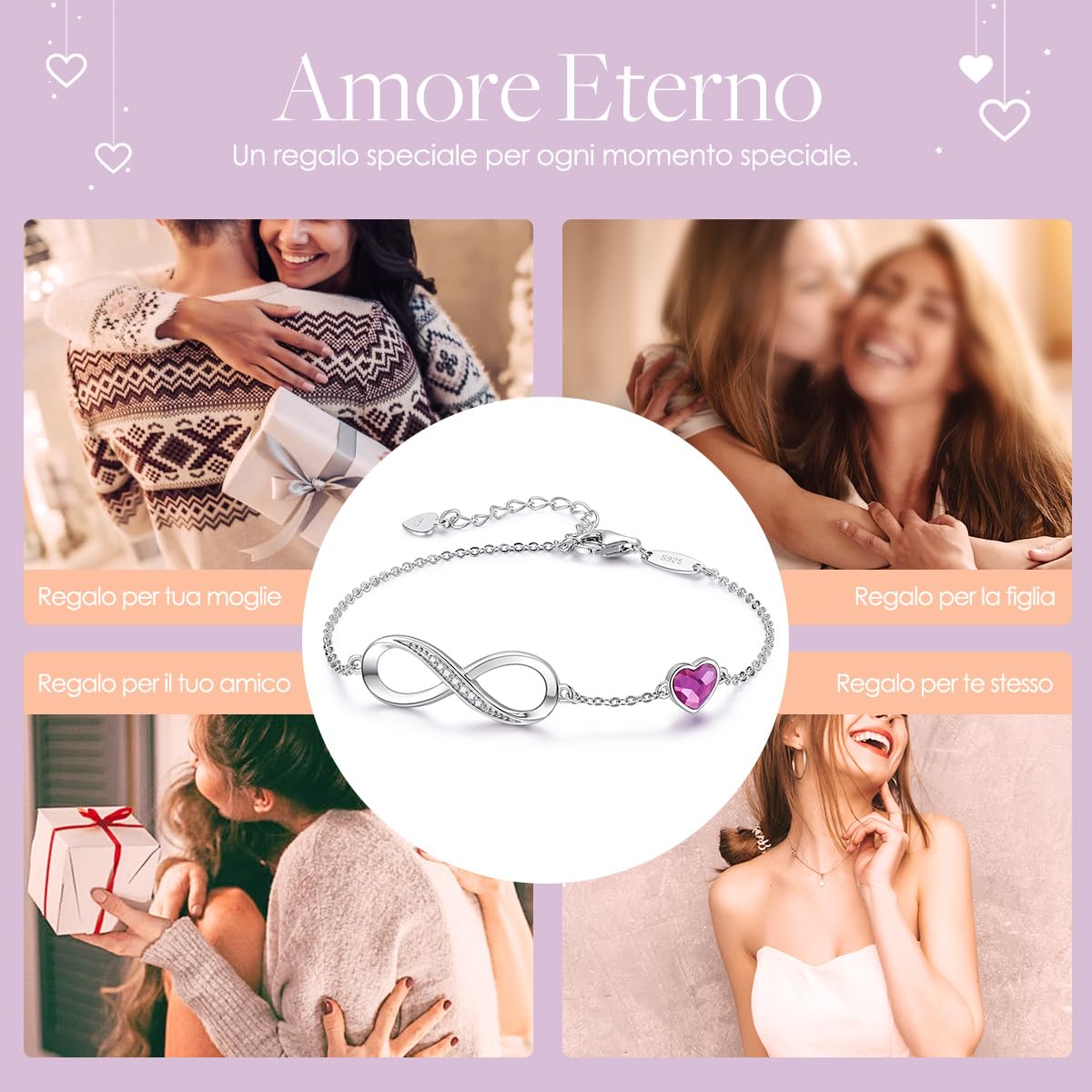 LOUISA SECRET Bracciale Donna Argento 925 or Acciai inossidabili Braccialetto Infinito Bracciali Cuore Gioielli Regalo Natale Compleanno Festa Della Mamma per Moglie Amiche Amica