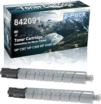 2 Pack Black Compatible High Yield MP C307 MP C306 MP C406 MP C407 Printer Toner Cartridge Replacement for Ricoh 842091 Toner Cartridge