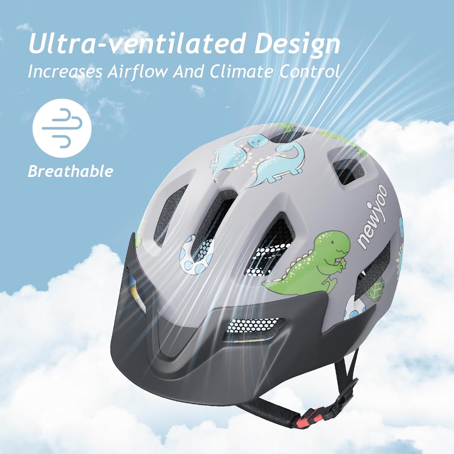 newyoo Toddler Bike Helmet,Adjustable Dial Fit Boys&Girls Baby Bicycle Helmet,Kids Bike Helmet for Toddlers 3-5-8-14,Sun Visor,and 14 Vents for Multi-Sport - Image 2