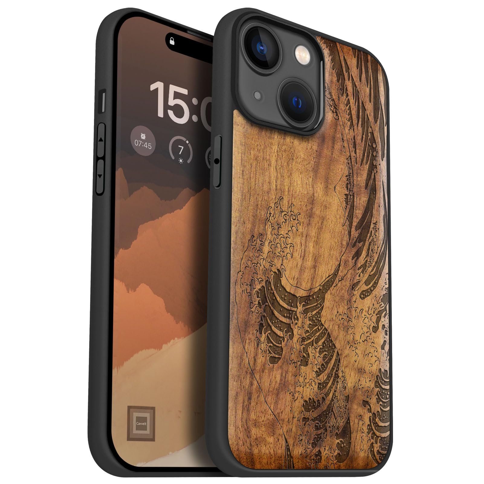 Photo 1 of Carveit Wood Case for iPhone 15, Wave Reimagined, Walnut