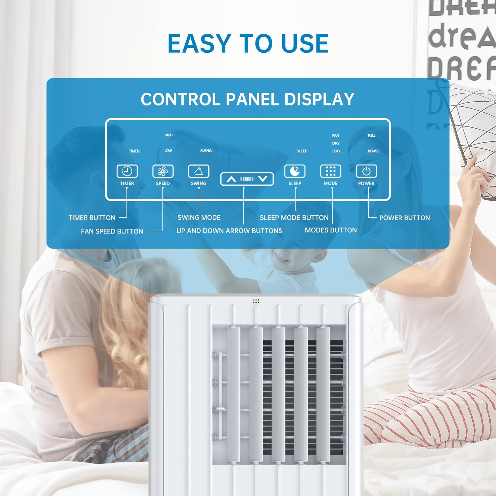 Aire Acondicionado Portátil 9000 BTU 3 En 1, Enfría, Deshumidifica 42L/Día y Ventila, 2 Velocidades, Modo Sueño, Bajo Ruido, Control Remoto, Temporizador 24H, Para Habitaciones Hasta 28 M²