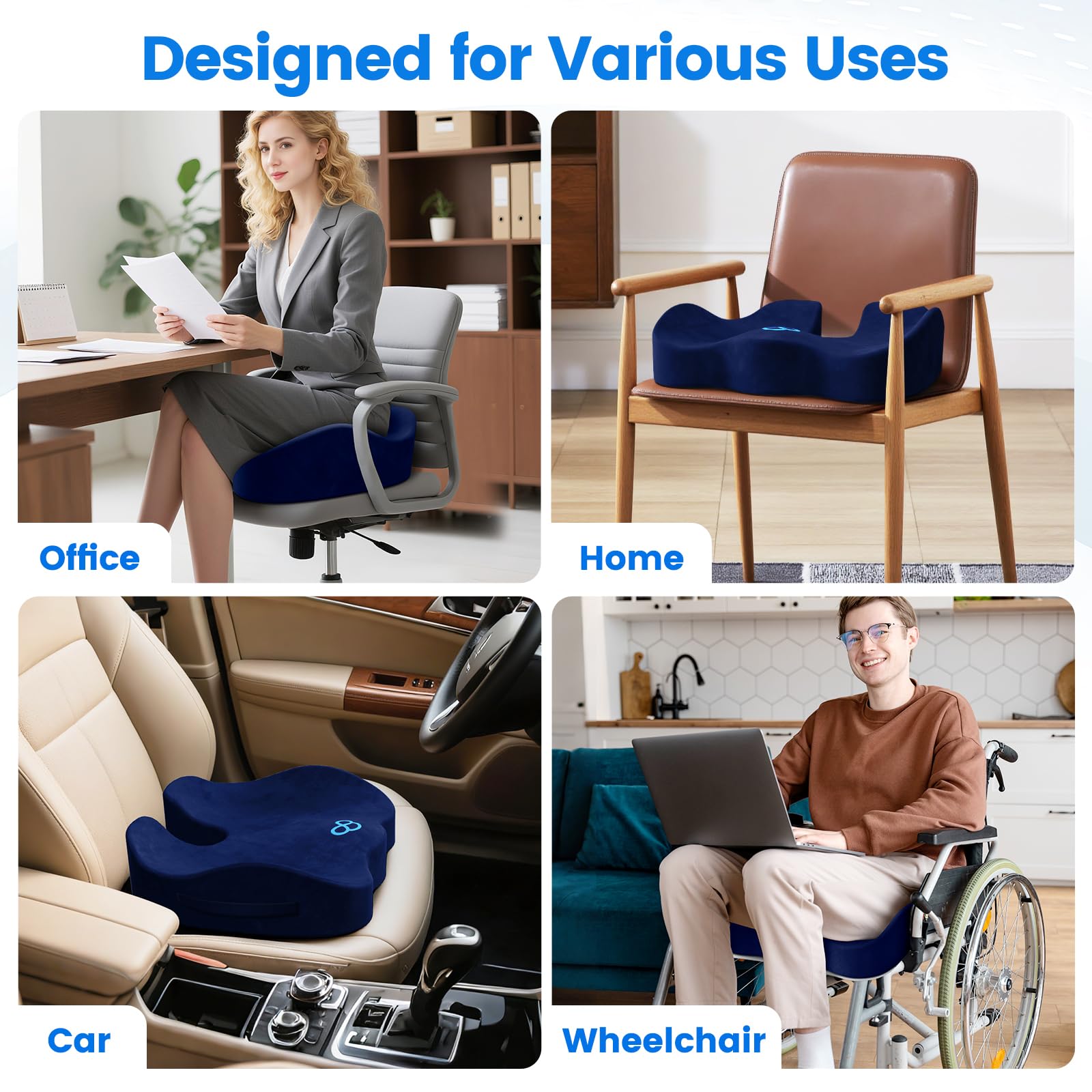 Seat Cushion, Non-Slip Memory Foam Chair Cushion for Taibone, Blue/X-Large — Amazon image 7