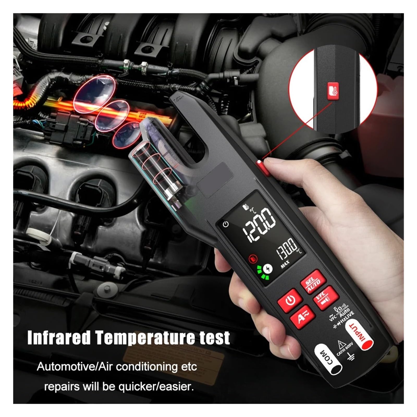 Cyfrowy Miernik Cęgowy Widelec DC/AC 600A Profesjonalne Szczypce Amperomierze T-RMS Prąd OpenJaw Tester Elektryczny Auto Multimetr Szybko Dokładnie Łatwy Odczyt(U6-USB Charging)