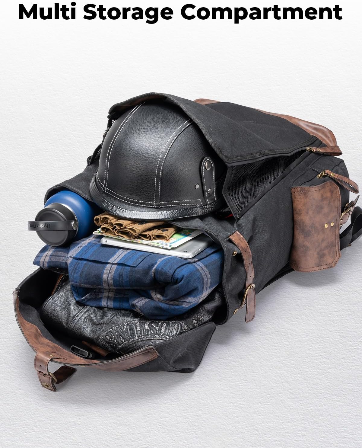 KEMIMOTO Motorcycle Canvas Backpack for Men, Vintage Travel Bag Laptop Rucksack Bookbag, Hiking/Travel/Camping Daypack for Men, 32L