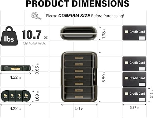 Miniatura 6 de Pastillero semanal 4 veces al día, pastillero de 7 días 4X, portátil para pastillas, vitaminas, aceite de pescado, medicamentos, suplementos (4 x 7,