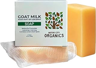 Motor City Organics Goat Milk Soap Bar - 2 Pack | Infused with Coconut | 4.95 Oz each + Free Soap Sleeve | 8 Natural Ingre...