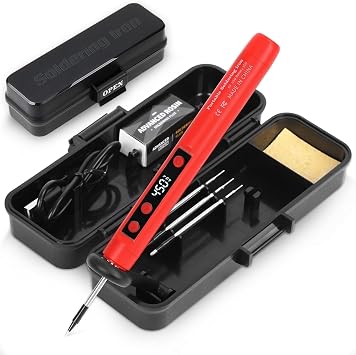 Cordless High Capacity Soldering Iron Kit with LCD Display and Adjustable Temperature, Welding Tool with 3 Interchangeable Tips, Type-C Charging, Suitable for Electronics Repairs Red