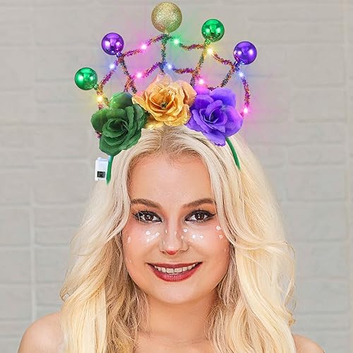 Zehope Diademas de Mardi Gras con luces LED, tocado de flores de carnaval, bolas brillantes, aro para el cabello para mujeres y niñas disponible en Yaxa Venezuela