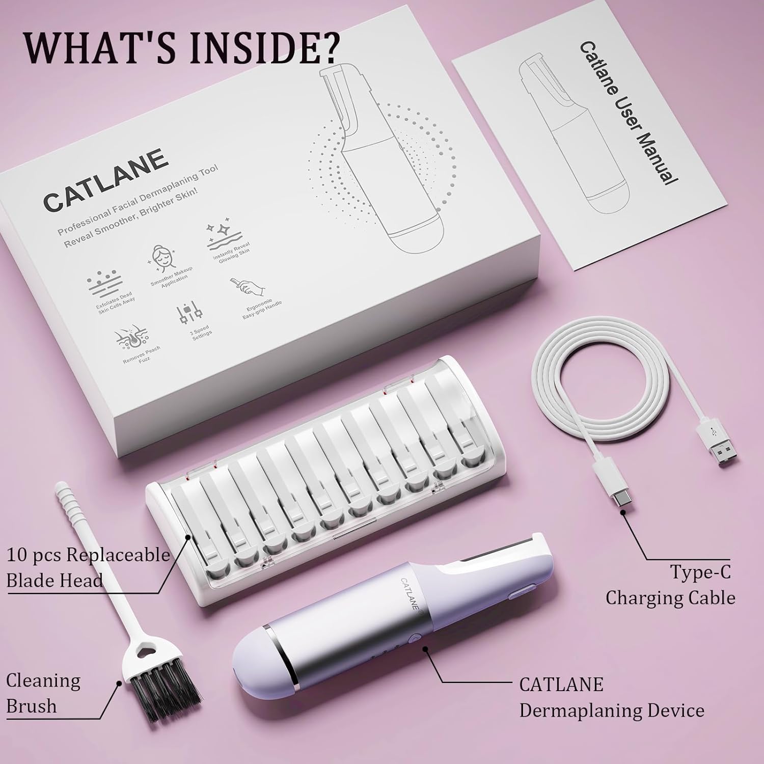 Dermaplane Razor for Women Face, Dermaplaning Tool for Face, Sonic Exfoliation & Peach Fuzz-Hair Removal System with 10 Dermaplaning Blades, Twilight Purple