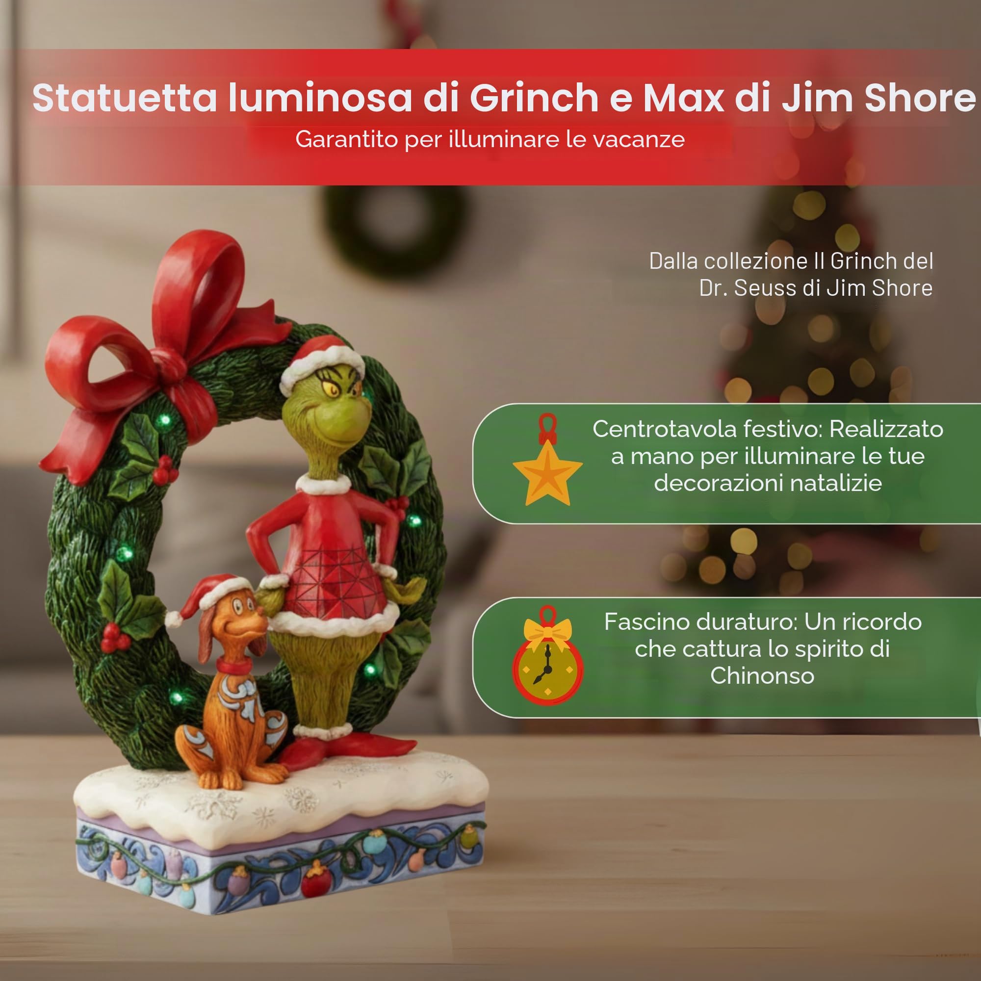 The Grinch by Jim Shore Grinch & Max - Ghirlanda luminosa