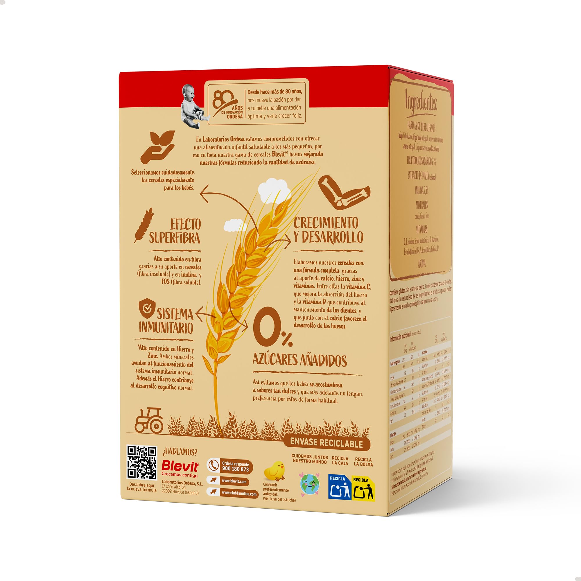 Blevit Superfibra 8 Cereales 500g Papilla para Bebé 5 Meses con Vitaminas, Minerales y Fibra