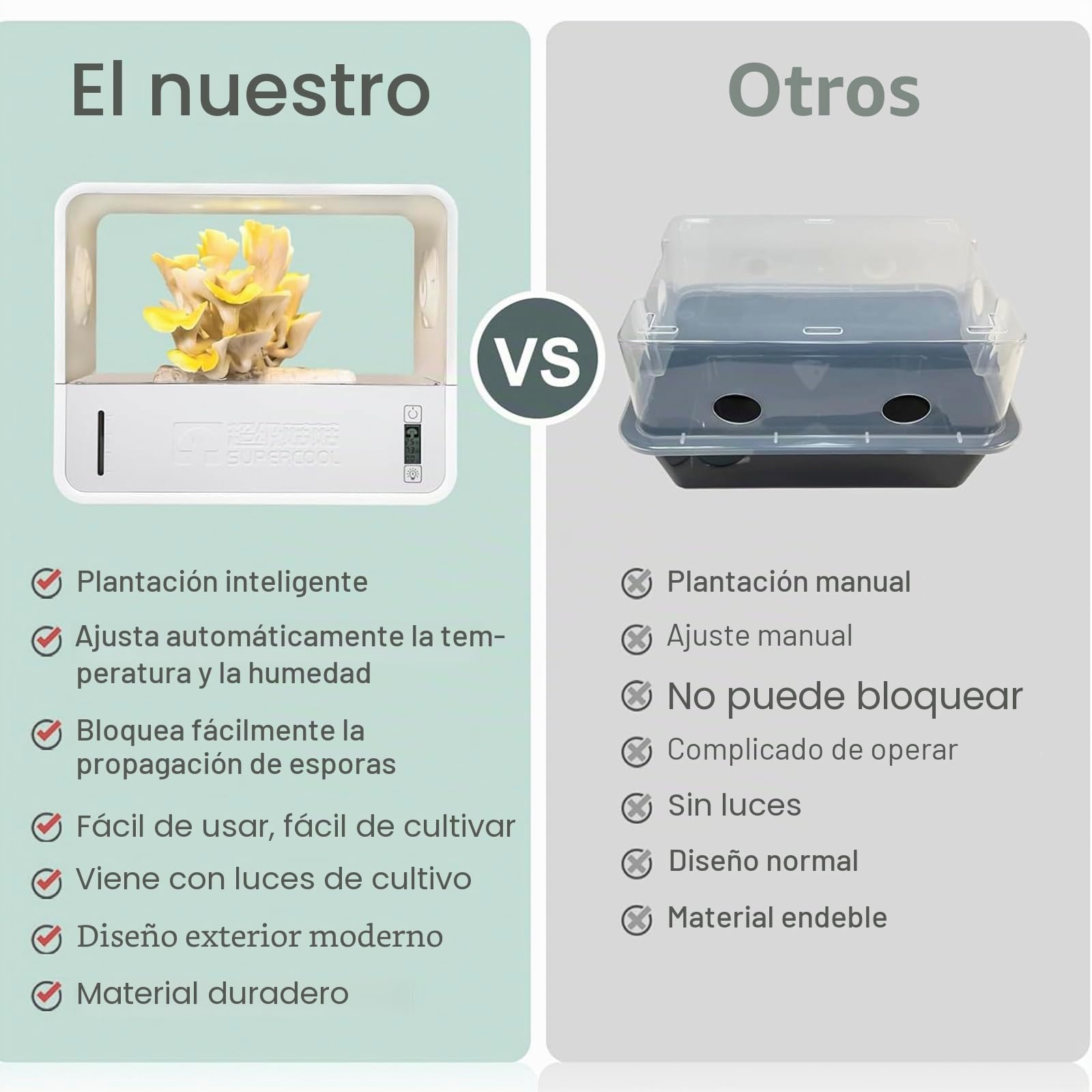 Set de Cultivo de Setas, Kit de Hongos Con Indicador de Temperatura y Humedad, Caja Inteligente