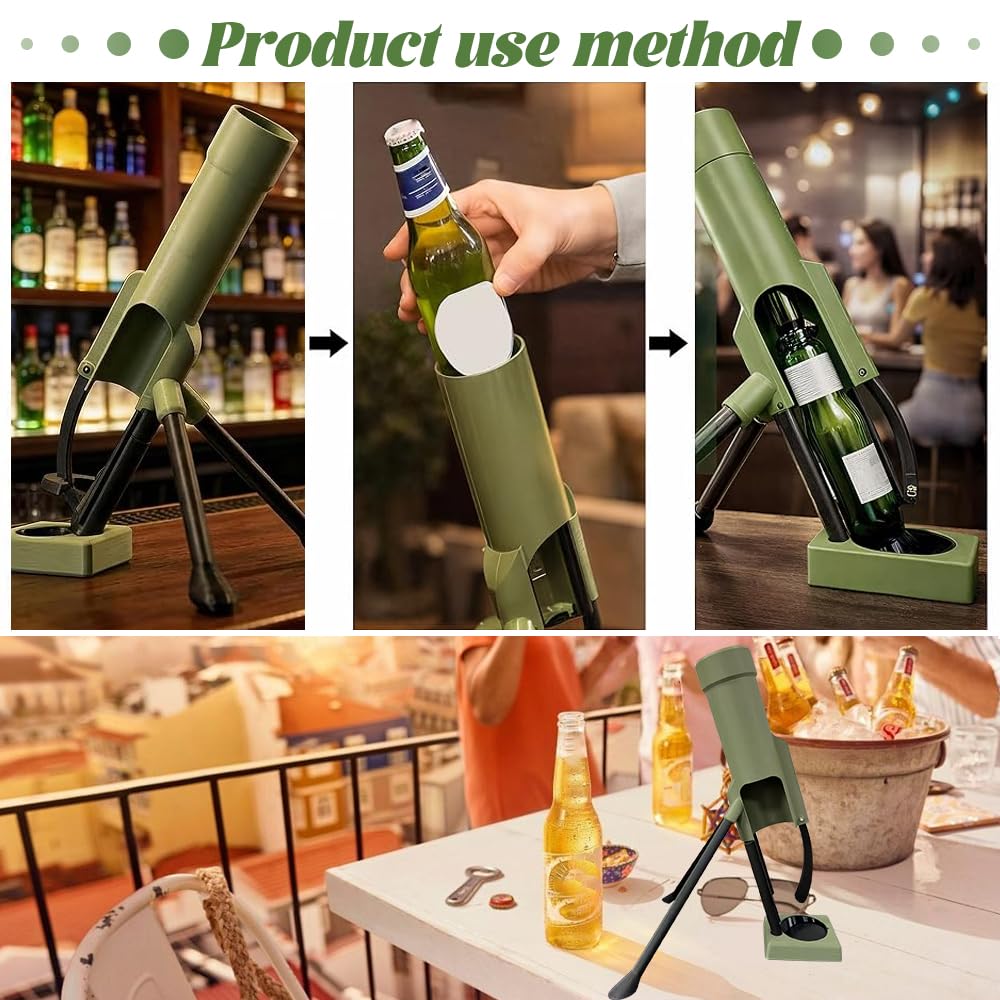Apribottiglie per mortaio, Apribottiglie Mortaio Militare, Estrazione Automatica del Tappo a Corona con Meccanismo a Pressione, Divertente Apribottiglie di Birra per Bar, Scaffali, Scrivanie