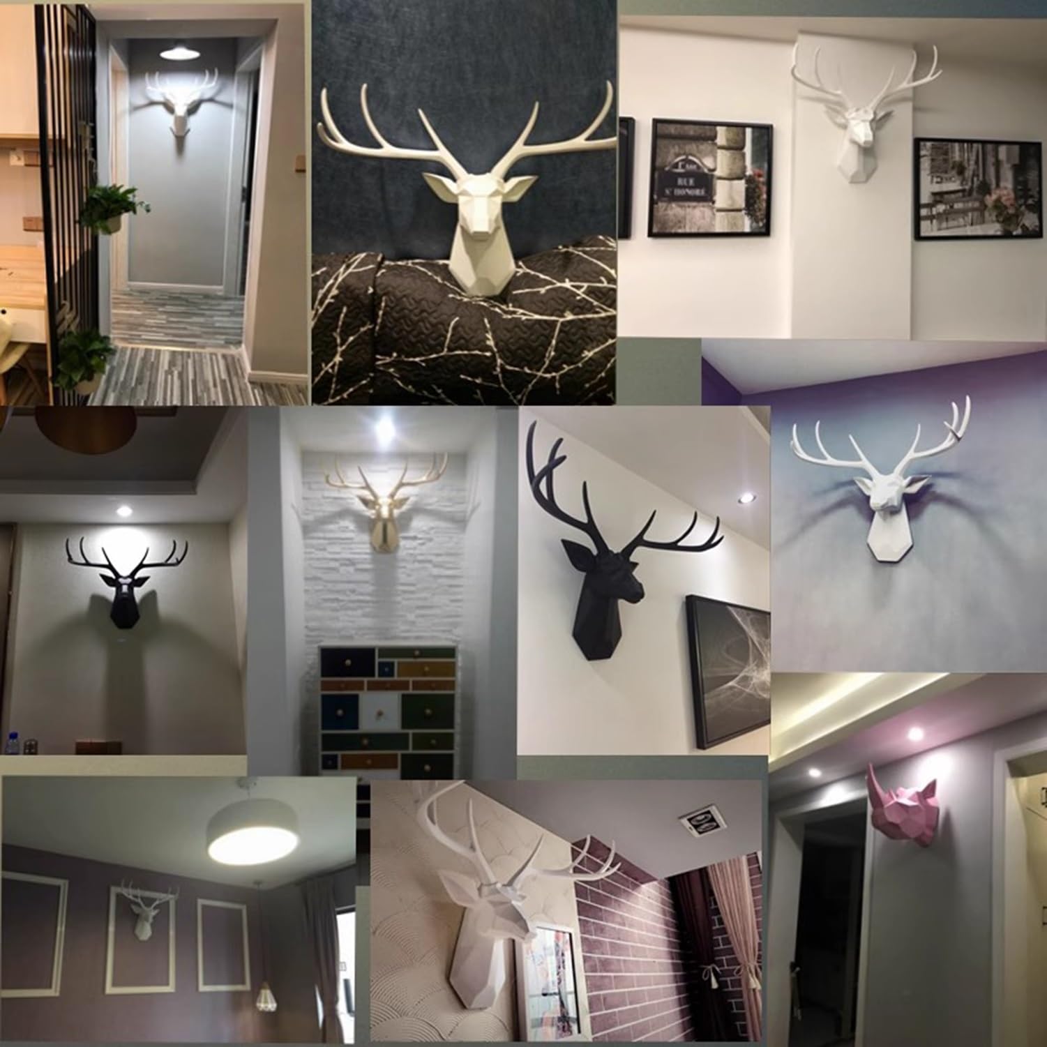 Testa di cervo 3D da appendere alla parete, grande testa di cervo in resina, decorazione da parete, realistica testa di animale fatta a mano, opera d'arte per casa, ufficio, bar