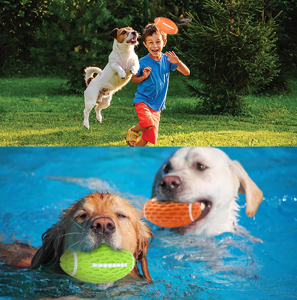 AUSCAT Hundespielzeug Ball Quietschend, 14cm Hundeball für Mittlere & Große Hunde, Quietschspielzeug Football-Form aus Naturkautschuk, Grün Rugby