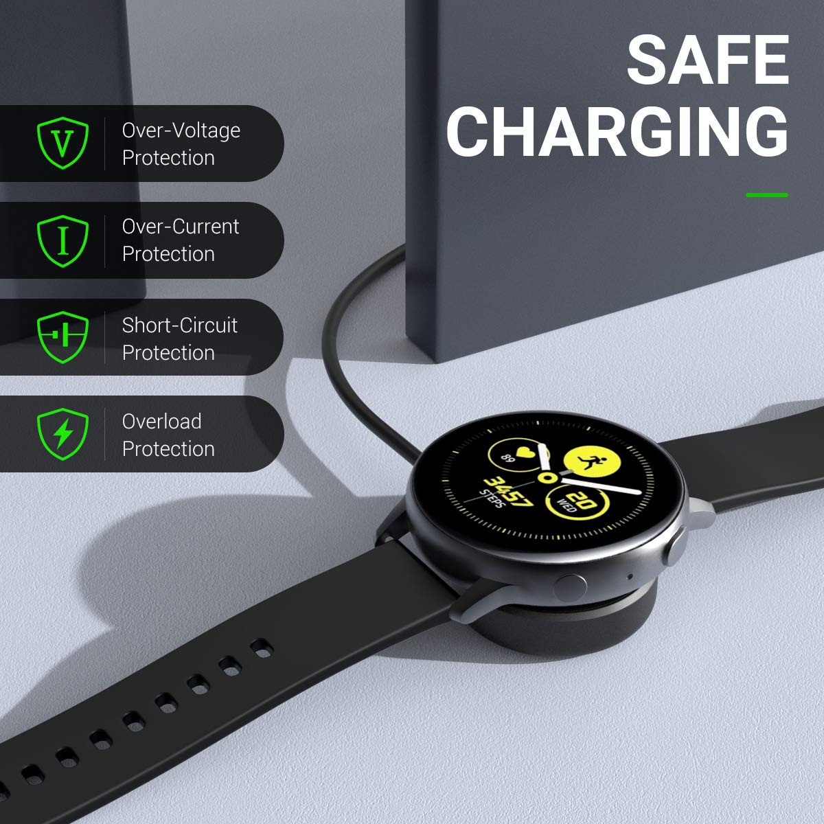 MoKo Charger Dock Compatible with Samsung Galaxy Watch 3 45mm/41mm/Galaxy Watch Active 2 44mm 40mm/Galaxy Watch Active 1 40mm, Replacement Charging Dock Stand Adapter Charger Cable - Black, Black — Amazon image 4
