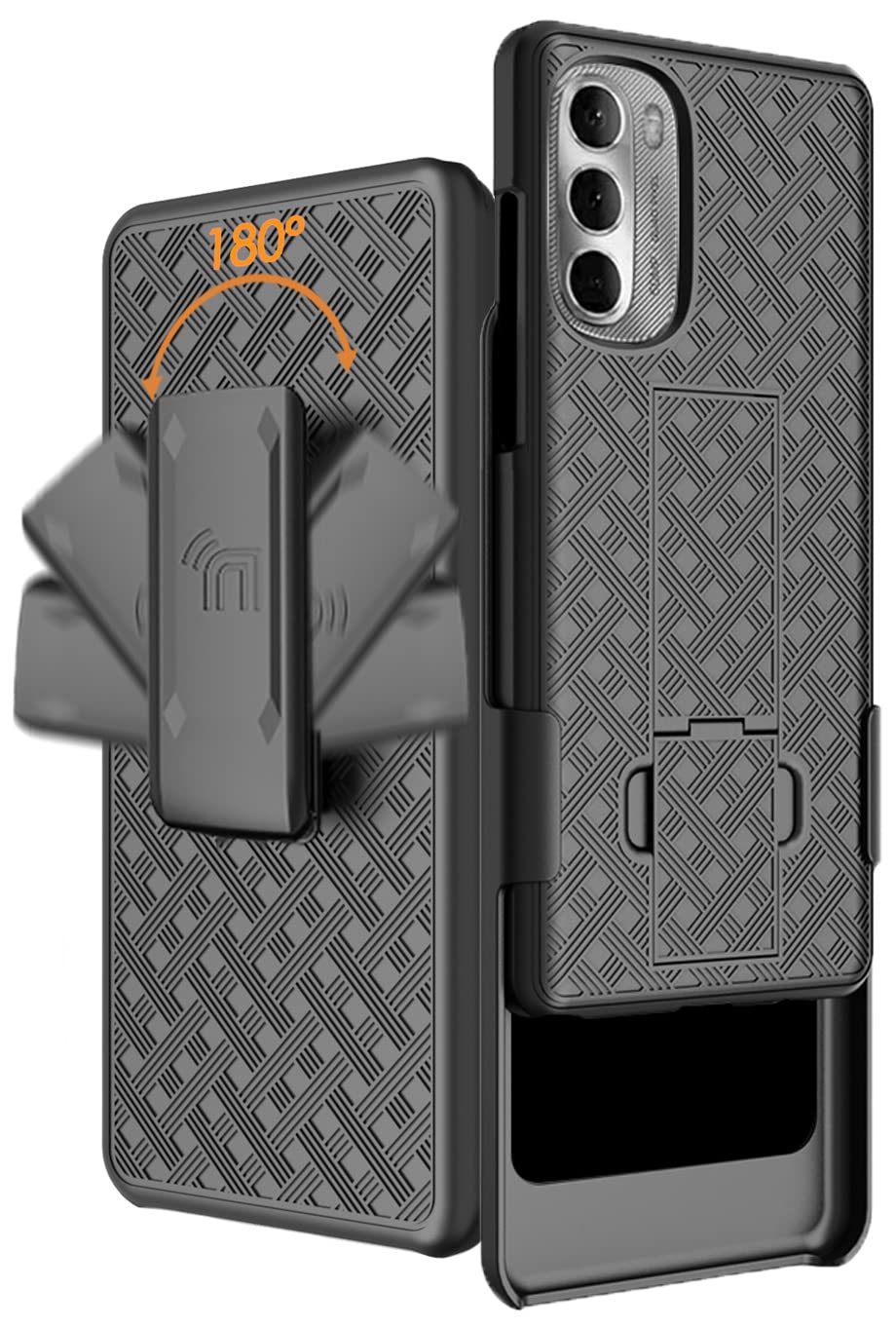 NakedcellphoneCase with Clip for Moto G Stylus 5G (2022), Nakedcellphone Slim Hard Shell Phone Cover with Kickstand and [Rotating/Ratchet] Belt Hip Holster Combo for Motorola XT2215 Series - Black
