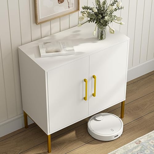 Miniatura 3 de JOZZBY Gabinete de almacenamiento con puertas, gabinete de buffet independiente, aparador de madera moderno, gabinetes laterales blancos para