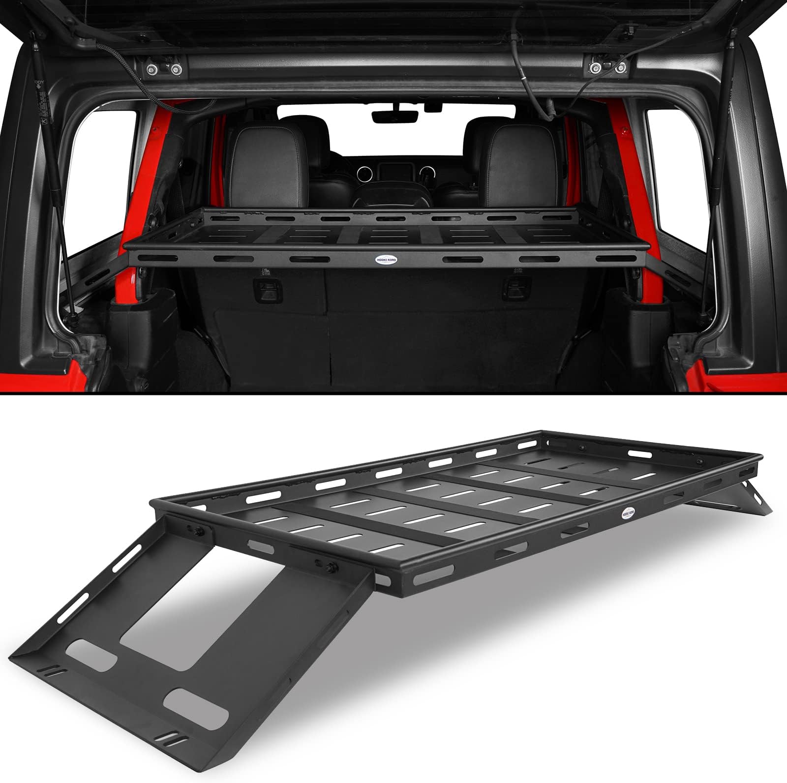 Hooke Road Rear Trunk Cargo Rack Basket Tray Interior Storage Luggage Carrier for 2007-2024 Jeep Wrangler JK JL Unlimited 4-Door Hardtops