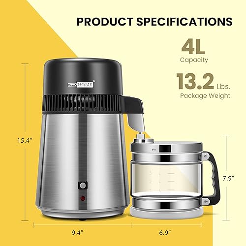 Miniatura 6 de VIVOHOME Encimera de destilador de agua de 1.1 galones4L 304 de acero inoxidable destilada con filtro purificador de interruptor inteligente para