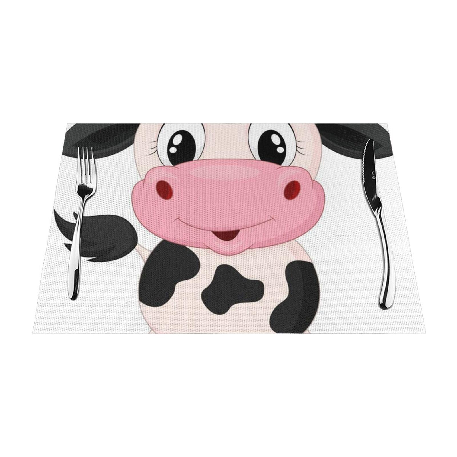 PVC Placemat Set of 1 PCS, 45x30 CM, Cartoon Milk Cow Printed Non-Slip Heat Resistant Place Mats for Kitchen Dining Table Indoor Outdoor
