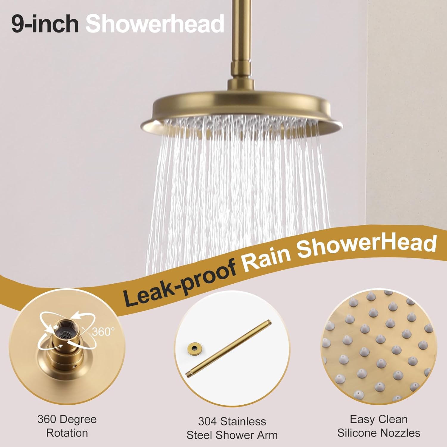 Antique Brushed Gold Rain Shower Faucet System Complete Set,9"Ceiling Vintage Rainfall Shower Head with Handheld Spray Fixtures Combo,2 Way Diverter Brass Pressure Balance Valve and Trim Kit
