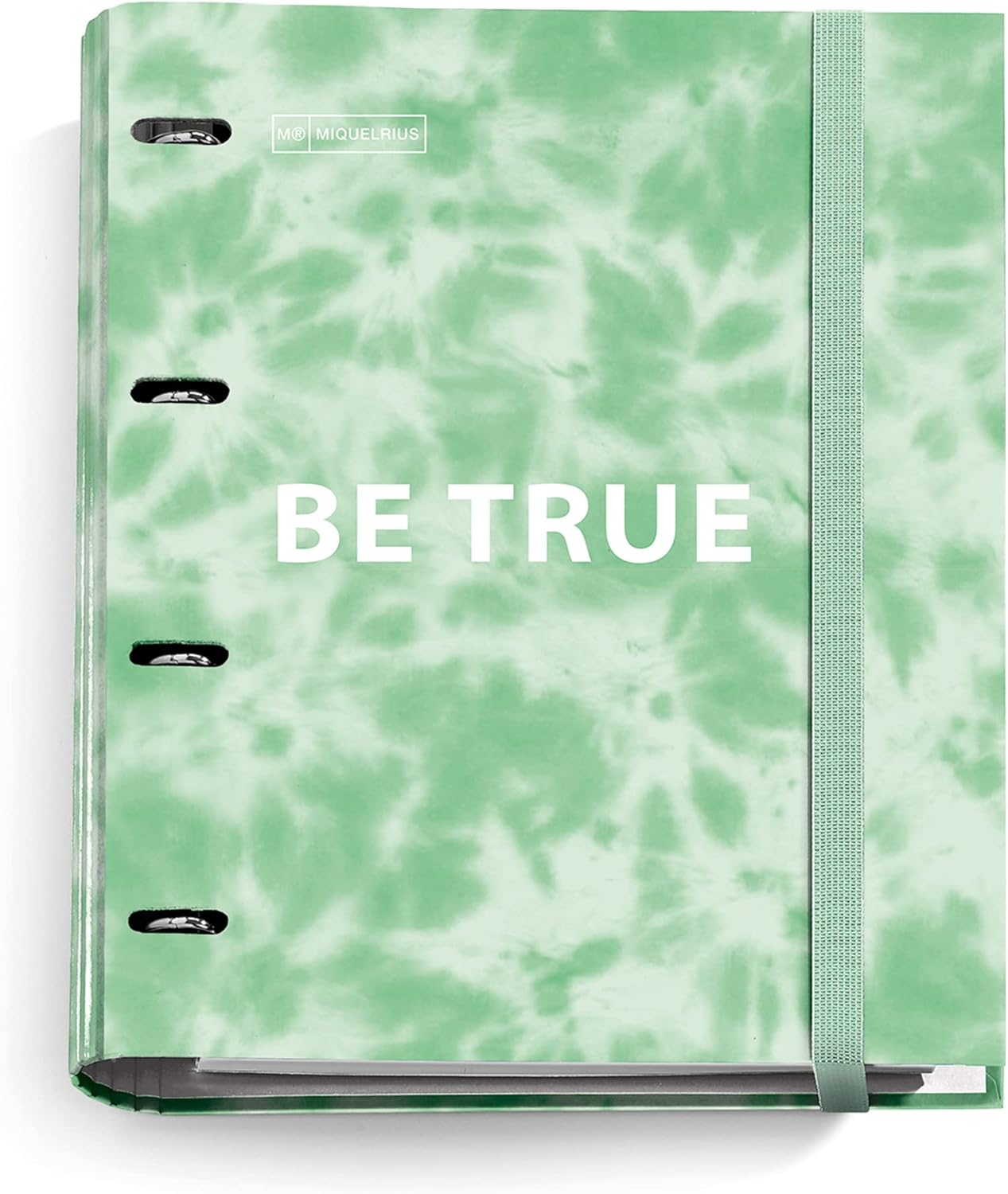 Miquelrius - Carpebloc Tie Dye Folder with 4 Rings + Refill 100 Sheets A4 with 5 mm Grid, 90 g/m² Paper, Elastic Closure, Mint Colour