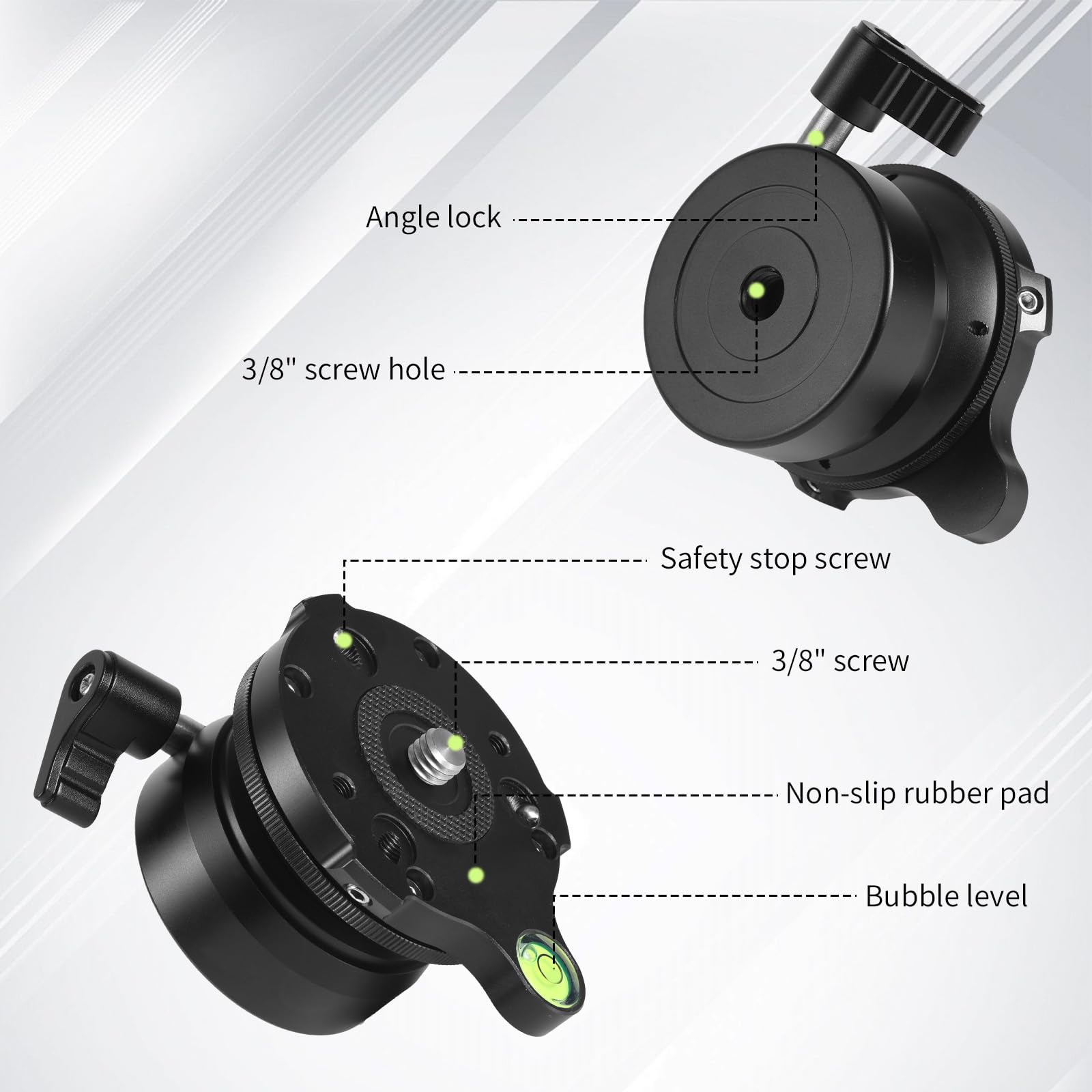 Gosknor Stativ Nivellierbasis mit ±15° Neigungseinstellung, 3/8" Gewinde Aluminiumlegierung Kamera Nivellierer mit Wasserwaage für DSLR und Videokameras Smart Teleskope