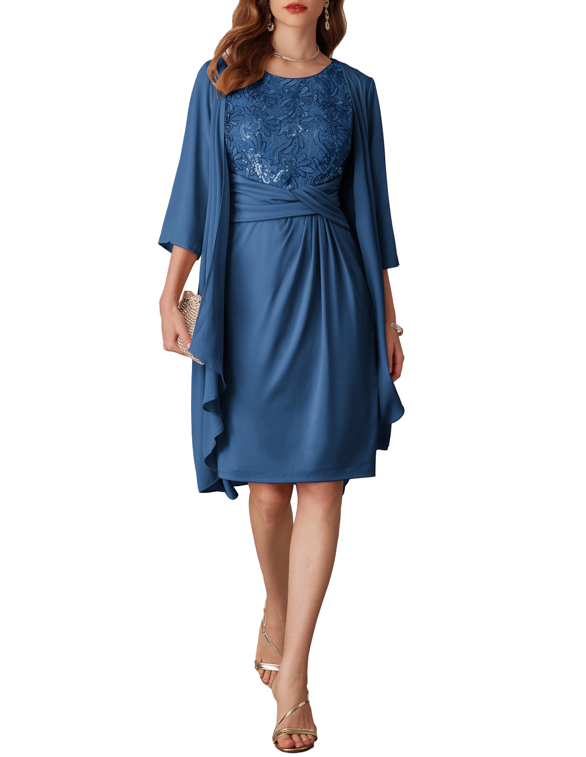 GRACE KARIN Ensemble 2 Pièces pour Femme Robe À Paillettes + Cardigan en Mousseline De Soie À Manches 3/4