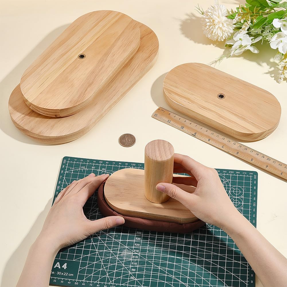 PH PandaHall 4 Sizes Wooden Pottery Molds Oval Plaster Molds Pottery Tools Wood Pottery Tools with Handle for DIY Bowls Plate Dish Slump Press Art Handbuilding Slab Sculpting Studio Home Art Class