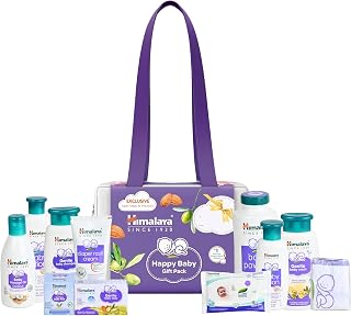 Himalaya Happy Baby Gift Pack with Maternity Bag - Pack of 13 with Free Towel & Powder Puff - Soap, Lotion, Powder, Oil, Wipes, Cream, Shampoo and Much More