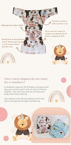 Miniatura 6 de KaWaii Baby 12 pañales de tela para bebé verde con 24 insertos de pañales de primera calidad, Unsex, pañales de tela reutilizables para recién