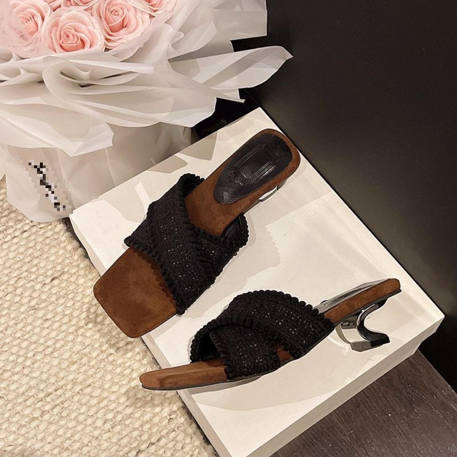 Generico Sandali Mule Slip On Donna Punta Quadrata Tacco