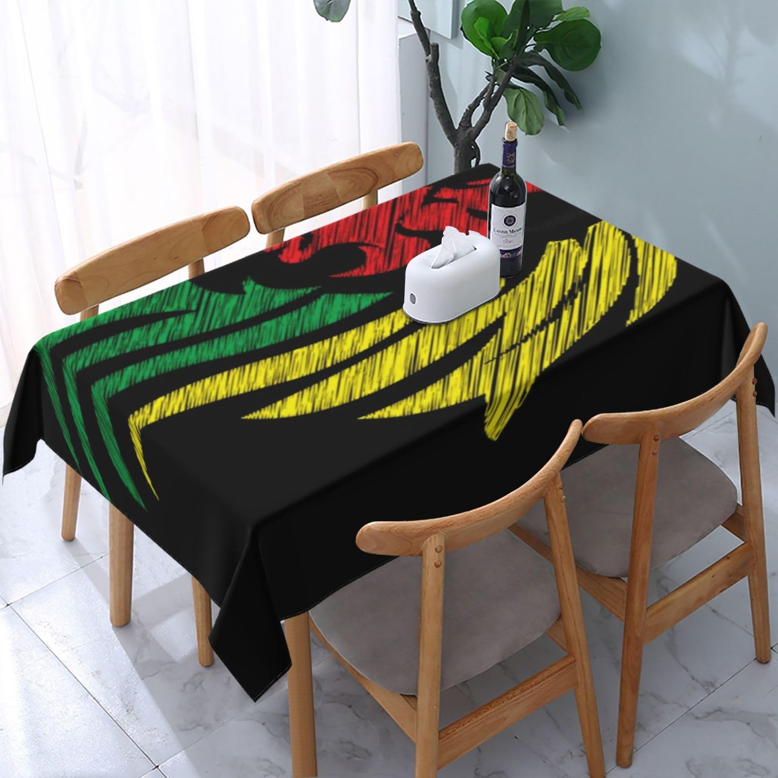 HLBSDM Rasta Reggae Cannabis Leaf Lion Rectangle Tablecloth, Suitable for Wedding, Party and Restaurant Festival Gathering Event Polyester Fabric Decorative Tablecloth(54x72in)