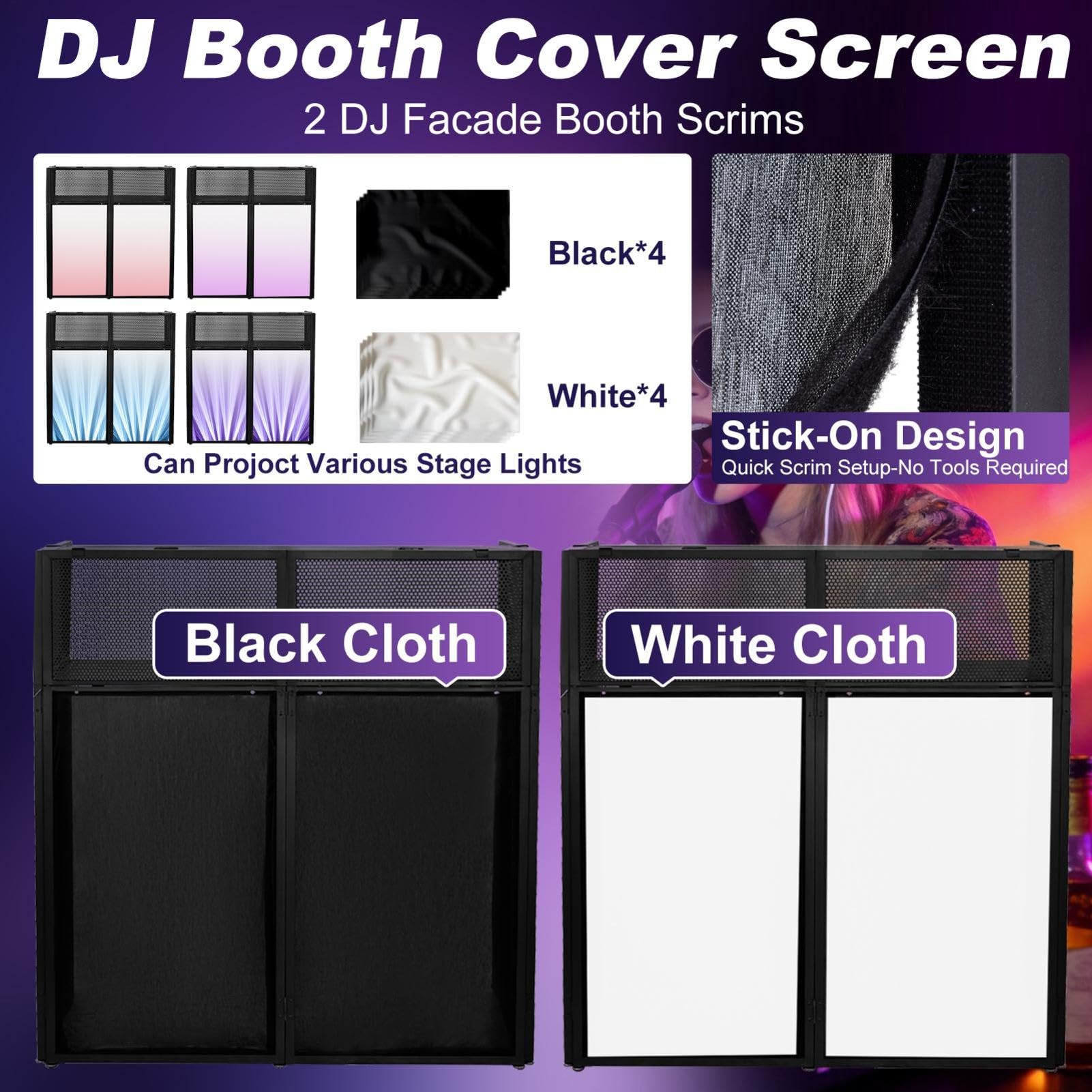 Supporto per DJ portatile, pieghevole, 105 x 51 cm, con rivestimento nero e bianco, con passacavi, borsa per il trasporto e piedini regolabili, per matrimoni, feste e palcoscenici