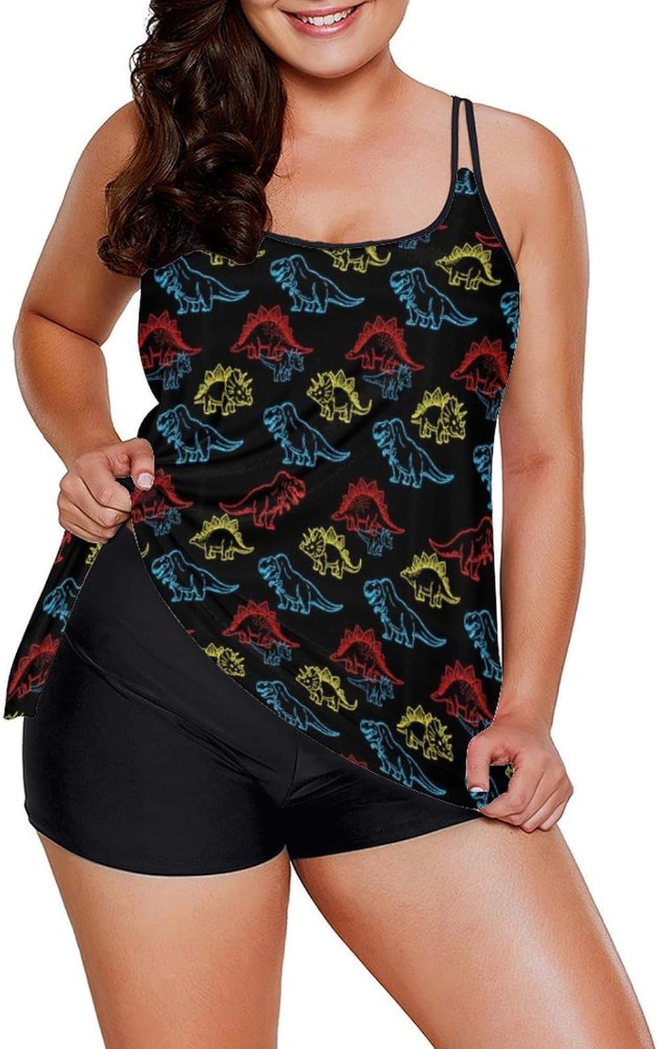 Two Piece Tankini Swimsuits for Women Tummy Control Plus Size Bathing Suits Flamingos Flowy Swim Tops with Boyshorts 5XL