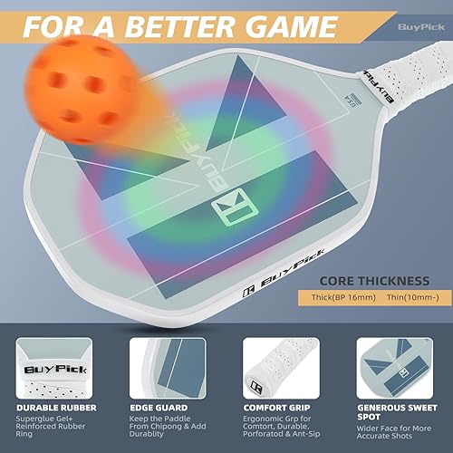 Miniatura 5 de Pickleball Paddle, USAPA Approved, Lightweight & Wide, Carbon Fiber Surface, 16mm Thick, Anti-Slip Grip, Gift for Men