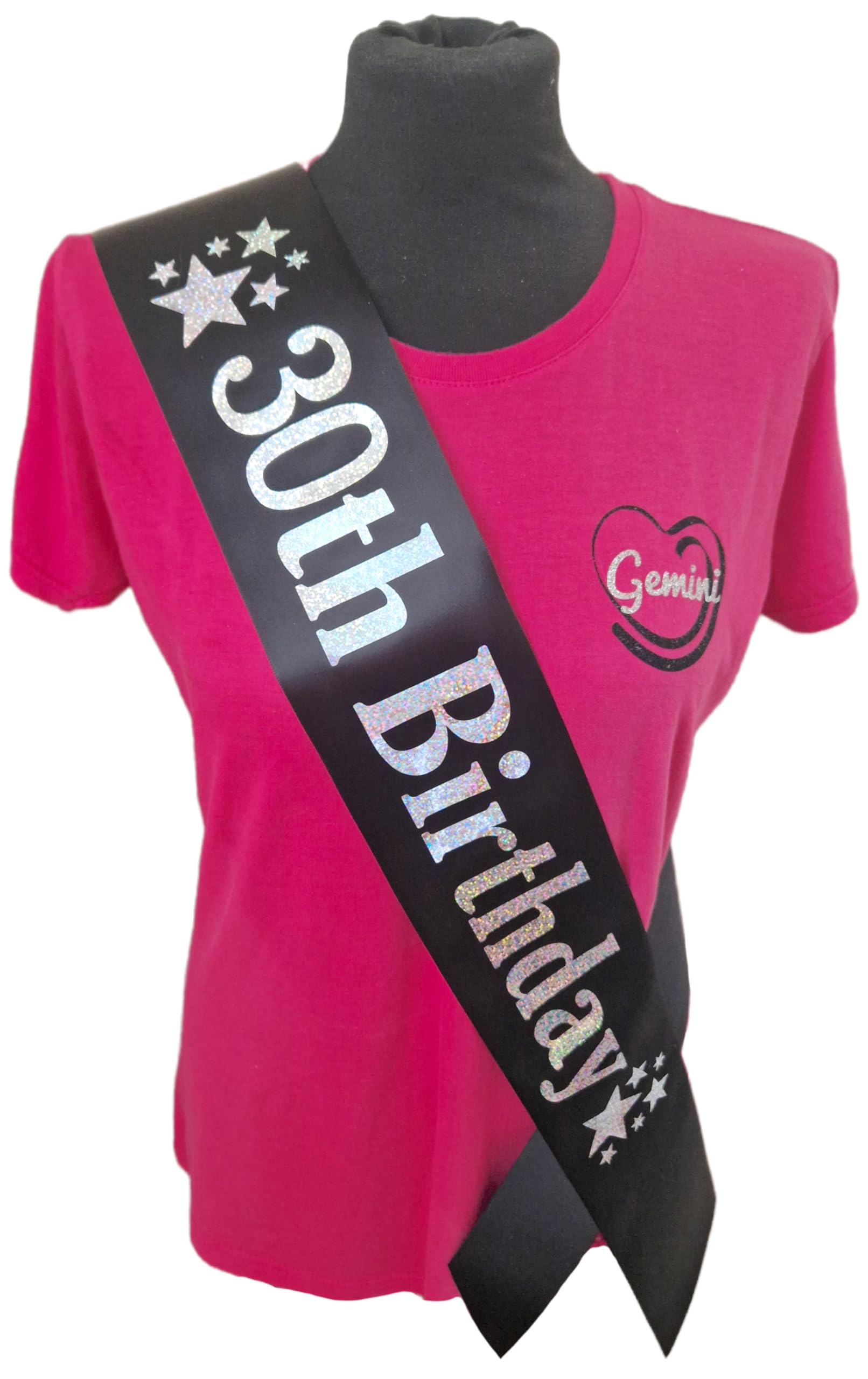 30th Birthday Sash - 30 Star Birthday Sash - Beautiful Quality Black Ribbon and Holographic Silver Font