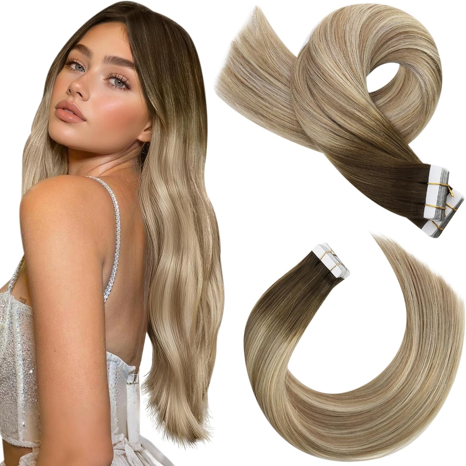 Moresoo Extensions Echthaar Tape in Unsichtbar Tape Extensions Echthaar