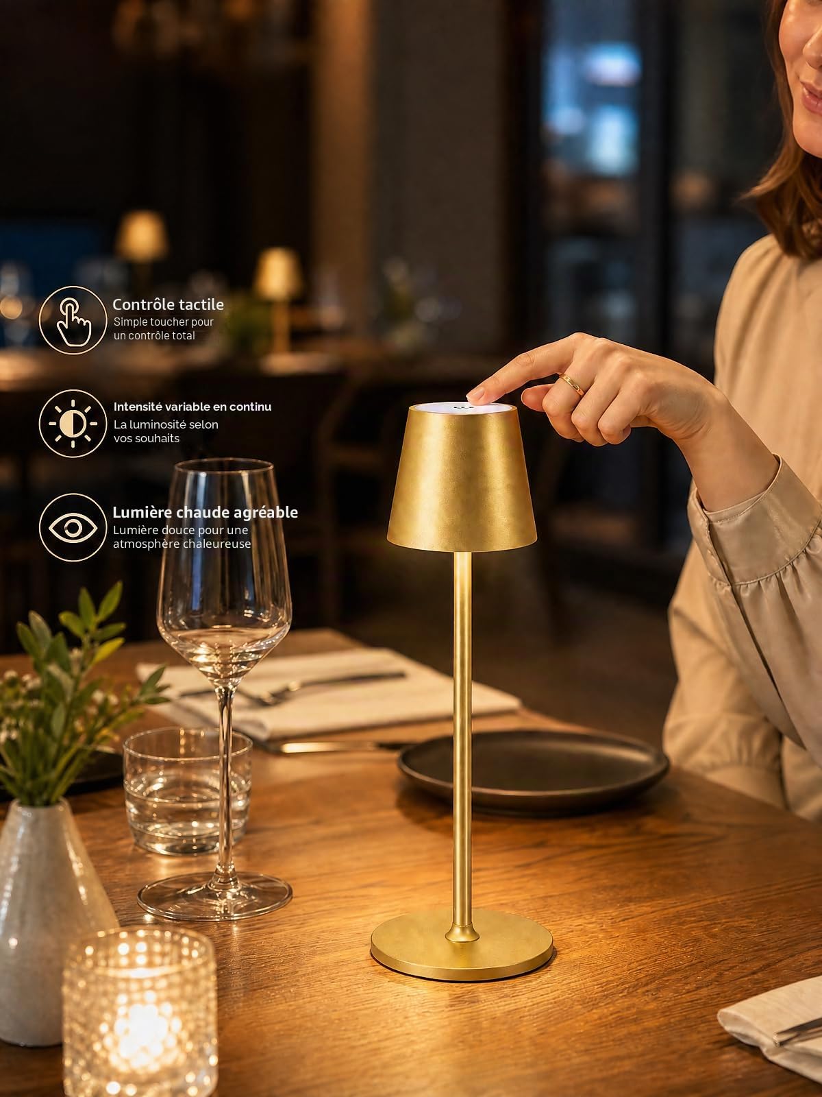 Lampes de table LED sans fil rechargeables 3000 K IP54 Aluminium USB-C Lot de 2 Or
