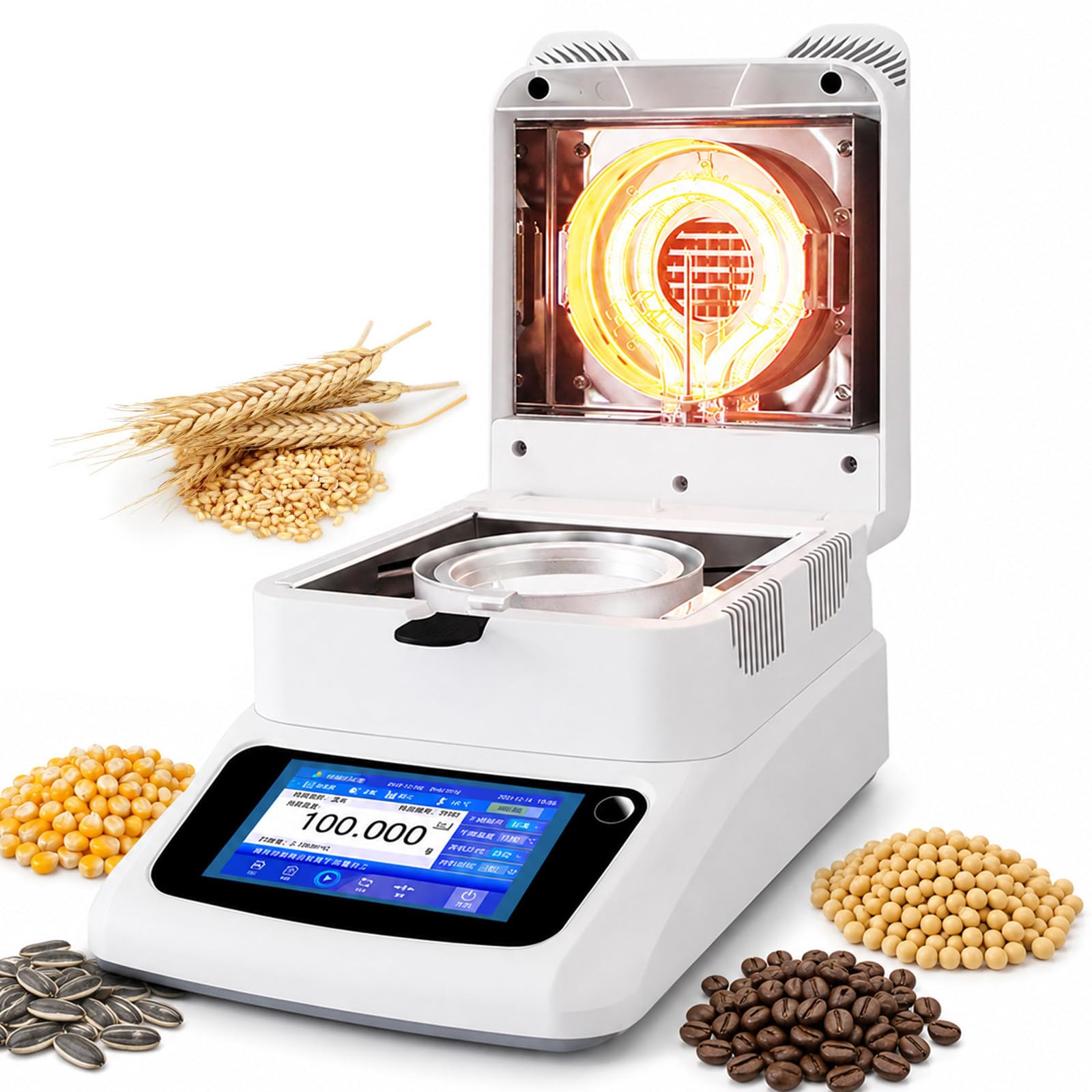 lilishangmao Coffee Moisture Analyzer, Halogen Moisture Tester with 120g Capacity, 5-Inch Touchscreen, 0.01% Moisture Readability, Fast Drying Modes, for Coffee Beans, Tea, Grain And Food A-1205