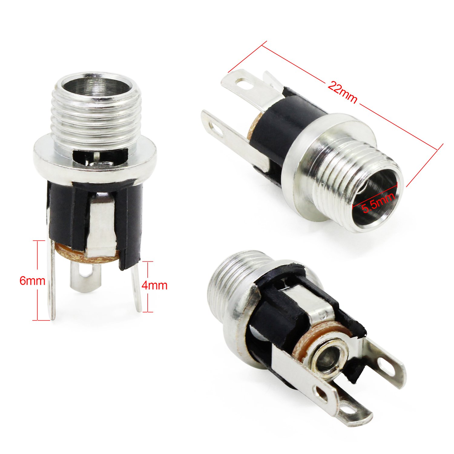 5 prese jack di alimentazione DC 5,5 x 2,1 mm, connettore per montaggio a pannello, dado a vite