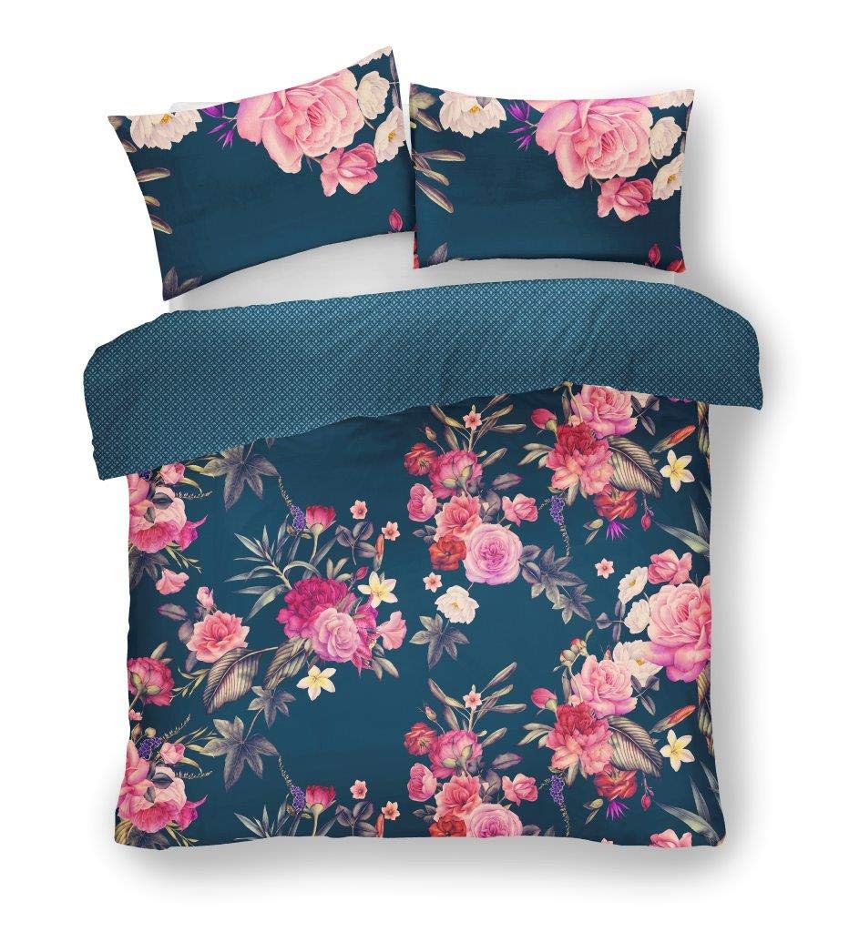 EHD Flora Luxurious Large Flowers Pattern Duvet Cover Sets Quilt Cover Sets Fully Reversible Bedding Sets With Pillowcases (Teal, Double Size)