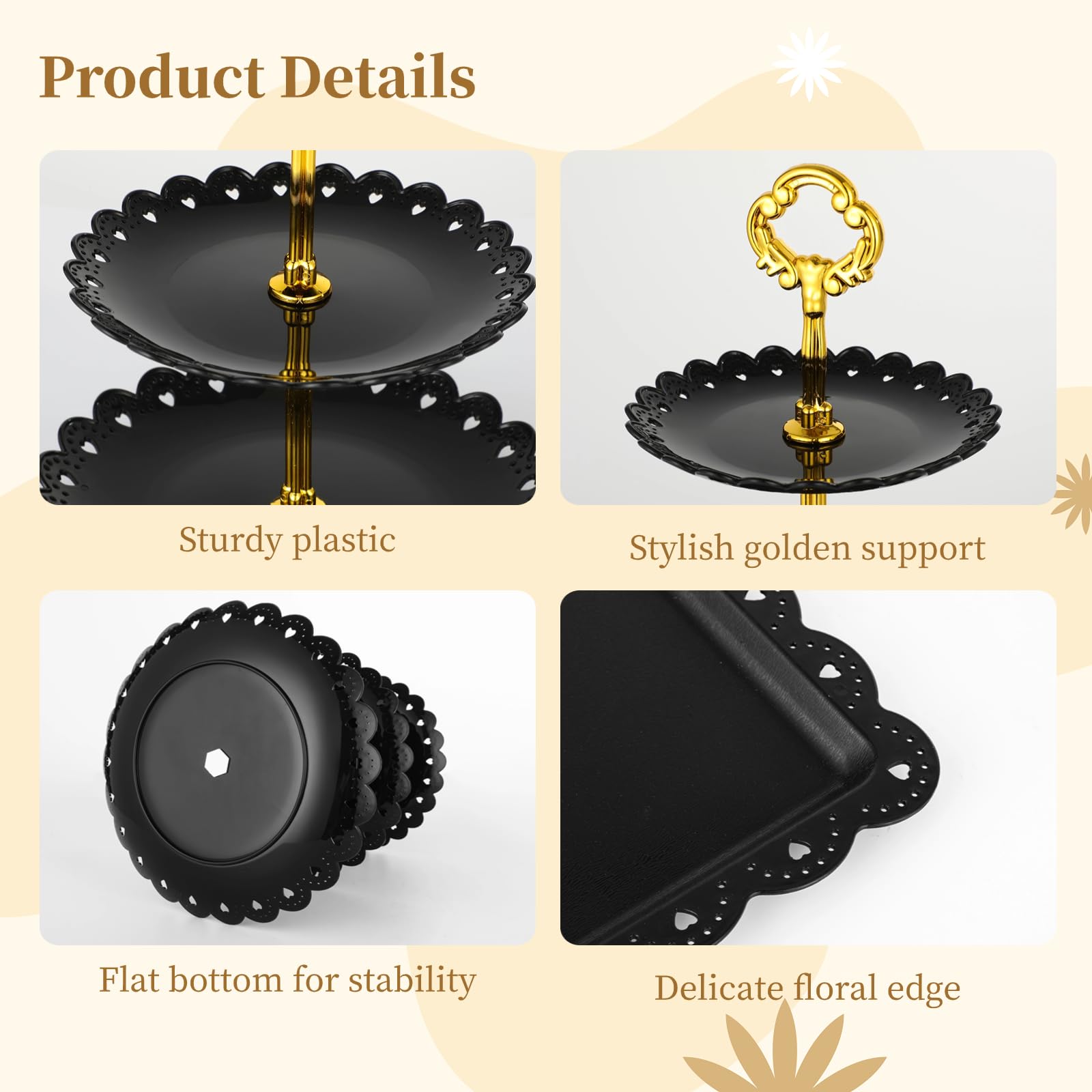 Set di 9 espositori da dessert da tavola, 3 supporti per cupcake a 3 livelli e 6 vassoi quadrati da dessert, eleganti vassoi per frutta per compleanni, matrimoni, tea party, Halloween