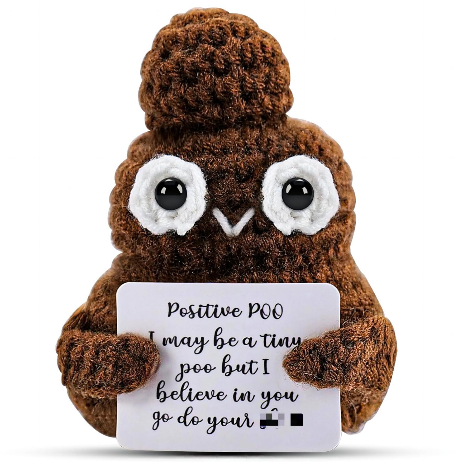 Hoedia Handmade Emotional Pickle Gift, Cucumber Crochet Doll Inspirational Gifts with Cards, Cute Knitted Funny Support Pickle Potato Friend Birthday (Positive Poo)